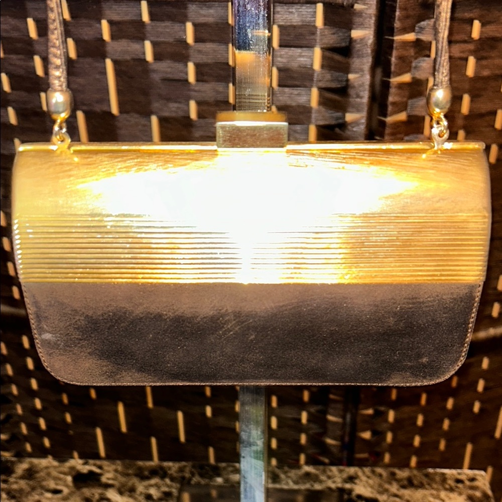Vintage RODO Italy Elegant metallic brown leather and  gold Clutch/ crossbody
